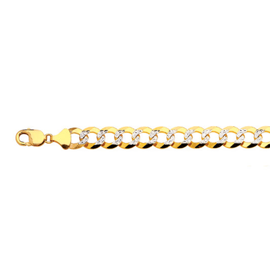 14K 13MM YELLOW GOLD SOLID PAVE CURB 7" CHAIN BRACELET (AVAILABLE IN LENGTHS 7" - 30")