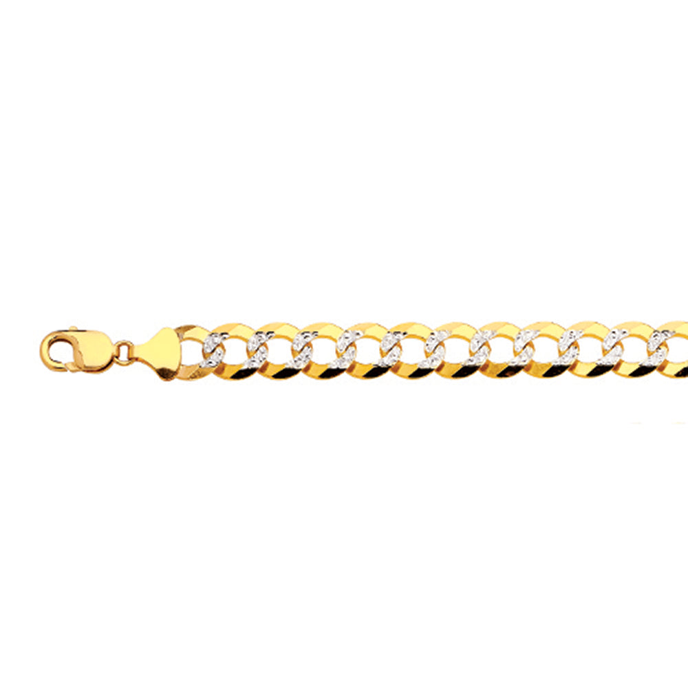 14K 13MM YELLOW GOLD SOLID PAVE CURB 9" CHAIN BRACELET (AVAILABLE IN LENGTHS 7" - 30")