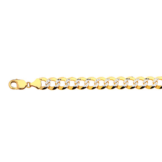 14K 12MM YELLOW GOLD SOLID PAVE CURB 7" CHAIN BRACELET (AVAILABLE IN LENGTHS 7" - 30")