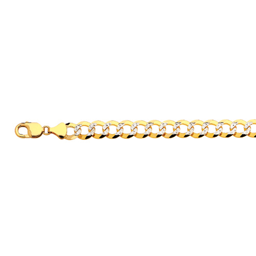 14K 11MM YELLOW GOLD SOLID PAVE CURB 7" CHAIN BRACELET (AVAILABLE IN LENGTHS 7" - 30")