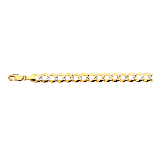 10K 9.5MM YELLOW GOLD SOLID PAVE CURB 7.5" CHAIN BRACELET (AVAILABLE IN LENGTHS 7" - 30")