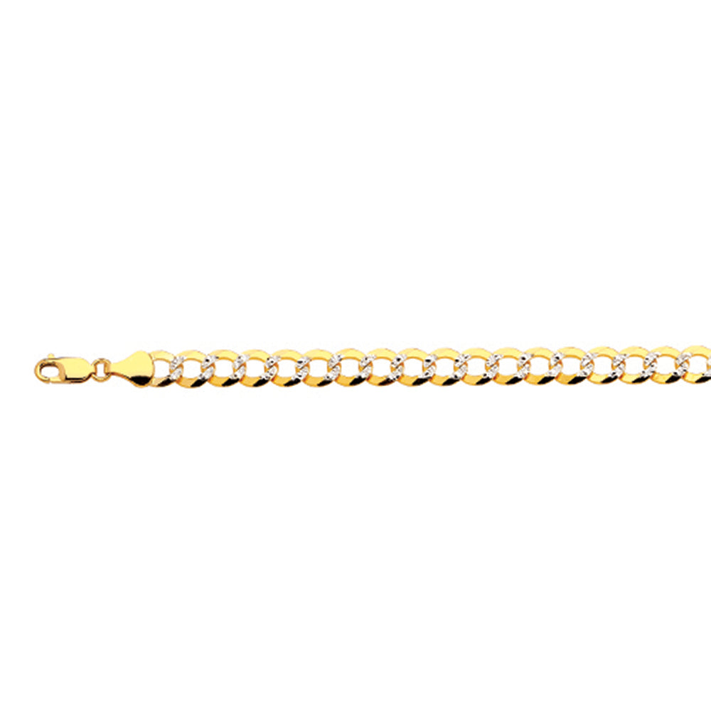 10K 8MM YELLOW GOLD SOLID PAVE CURB 16" CHAIN NECKLACE (AVAILABLE IN LENGTHS 7" - 30")