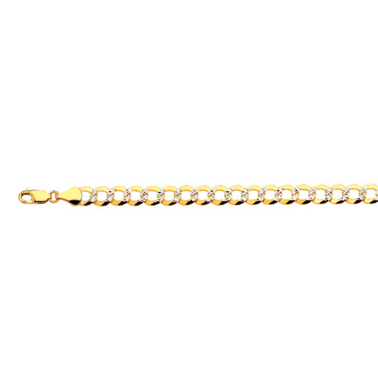 10K 8MM YELLOW GOLD SOLID PAVE CURB 24" CHAIN NECKLACE (AVAILABLE IN LENGTHS 7" - 30")