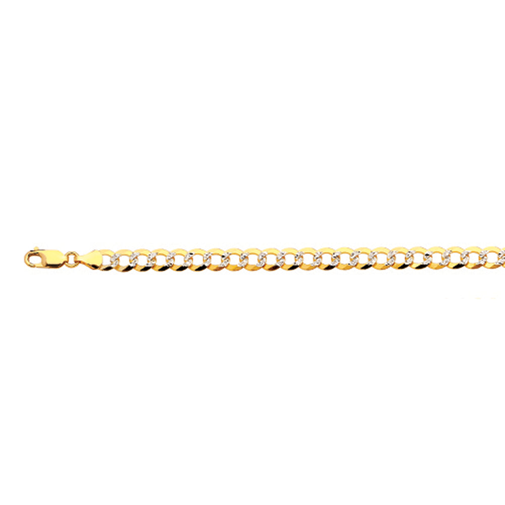 10K 7MM YELLOW GOLD SOLID PAVE CURB 22" CHAIN NECKLACE (AVAILABLE IN LENGTHS 7" - 30")