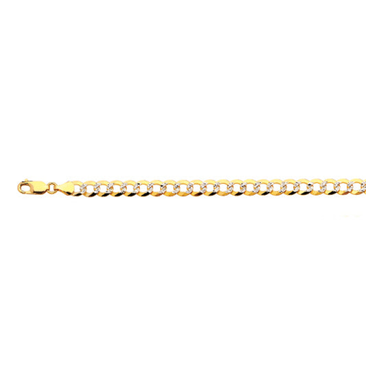 10K 7MM YELLOW GOLD SOLID PAVE CURB 7" CHAIN BRACELET (AVAILABLE IN LENGTHS 7" - 30")