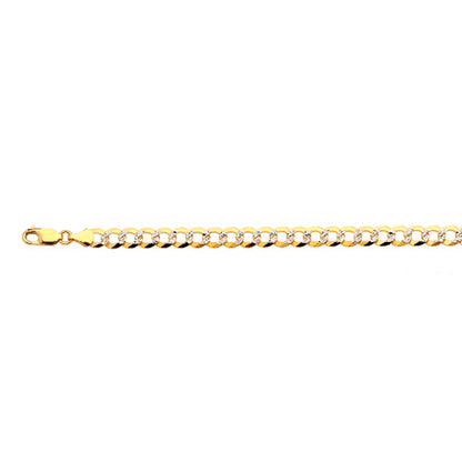14K 7MM YELLOW GOLD SOLID PAVE CURB 24" CHAIN NECKLACE (AVAILABLE IN LENGTHS 7" - 30")