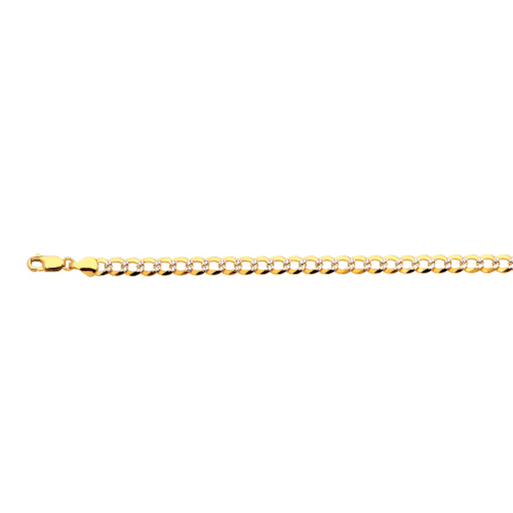 14K 5.5MM YELLOW GOLD SOLID PAVE CURB 22" CHAIN NECKLACE (AVAILABLE IN LENGTHS 7" - 30")