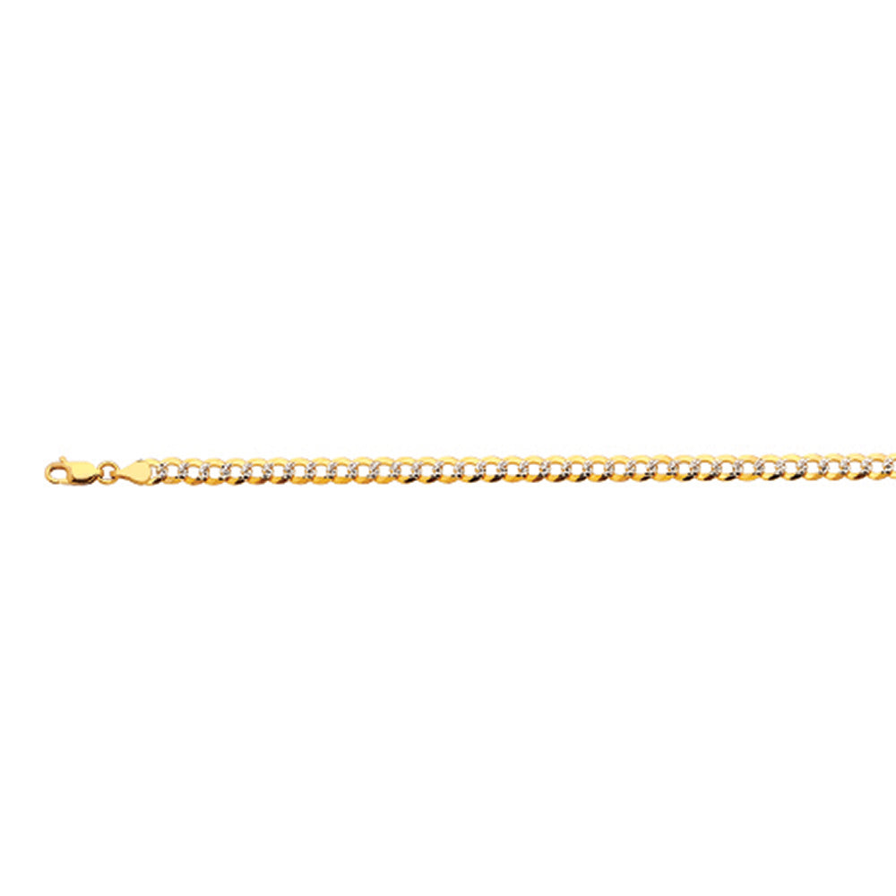 10K 4.5MM YELLOW GOLD SOLID PAVE CURB 20" CHAIN NECKLACE (AVAILABLE IN LENGTHS 7" - 30")