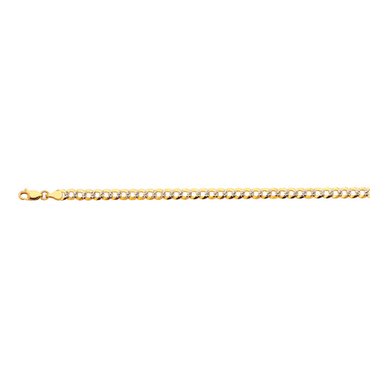 10K 4.5MM YELLOW GOLD SOLID PAVE CURB 7" CHAIN BRACELET (AVAILABLE IN LENGTHS 7" - 30")