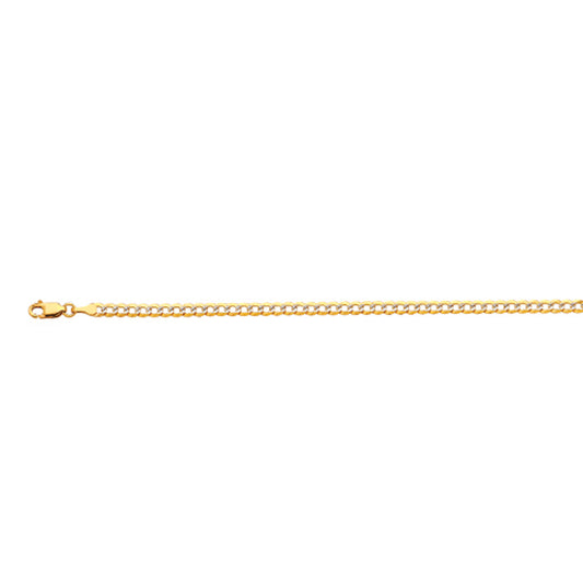 14K 3.5MM YELLOW GOLD SOLID PAVE CURB 7" CHAIN BRACELET (AVAILABLE IN LENGTHS 7" - 30")