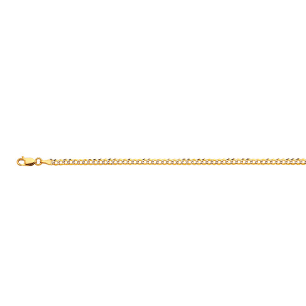 10K 3MM YELLOW GOLD SOLID PAVE CURB 7.5" CHAIN BRACELET (AVAILABLE IN LENGTHS 7" - 30")