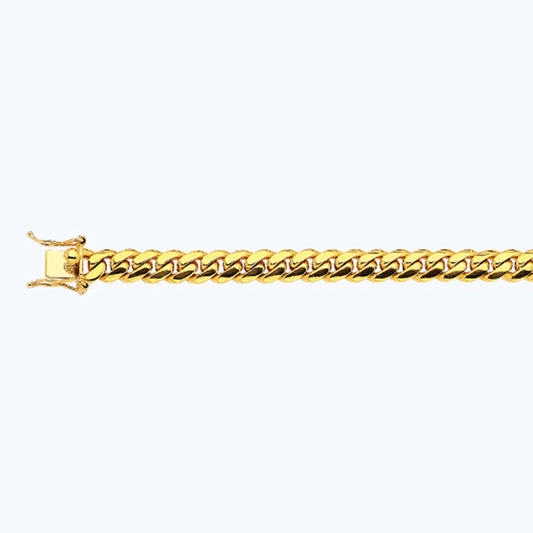 14K 9MM YELLOW GOLD SOLID MIAMI CUBAN 8" CHAIN BRACELET (AVAILABLE IN LENGTHS 7" - 30")