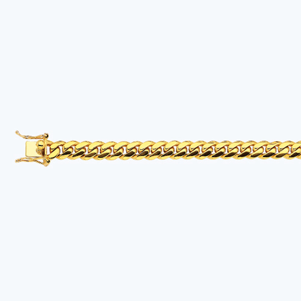 14K 9MM YELLOW GOLD SOLID MIAMI CUBAN 8" CHAIN BRACELET (AVAILABLE IN LENGTHS 7" - 30")