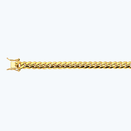 14K 7MM YELLOW GOLD SOLID MIAMI CUBAN 8" CHAIN BRACELET (AVAILABLE IN LENGTHS 7" - 30")