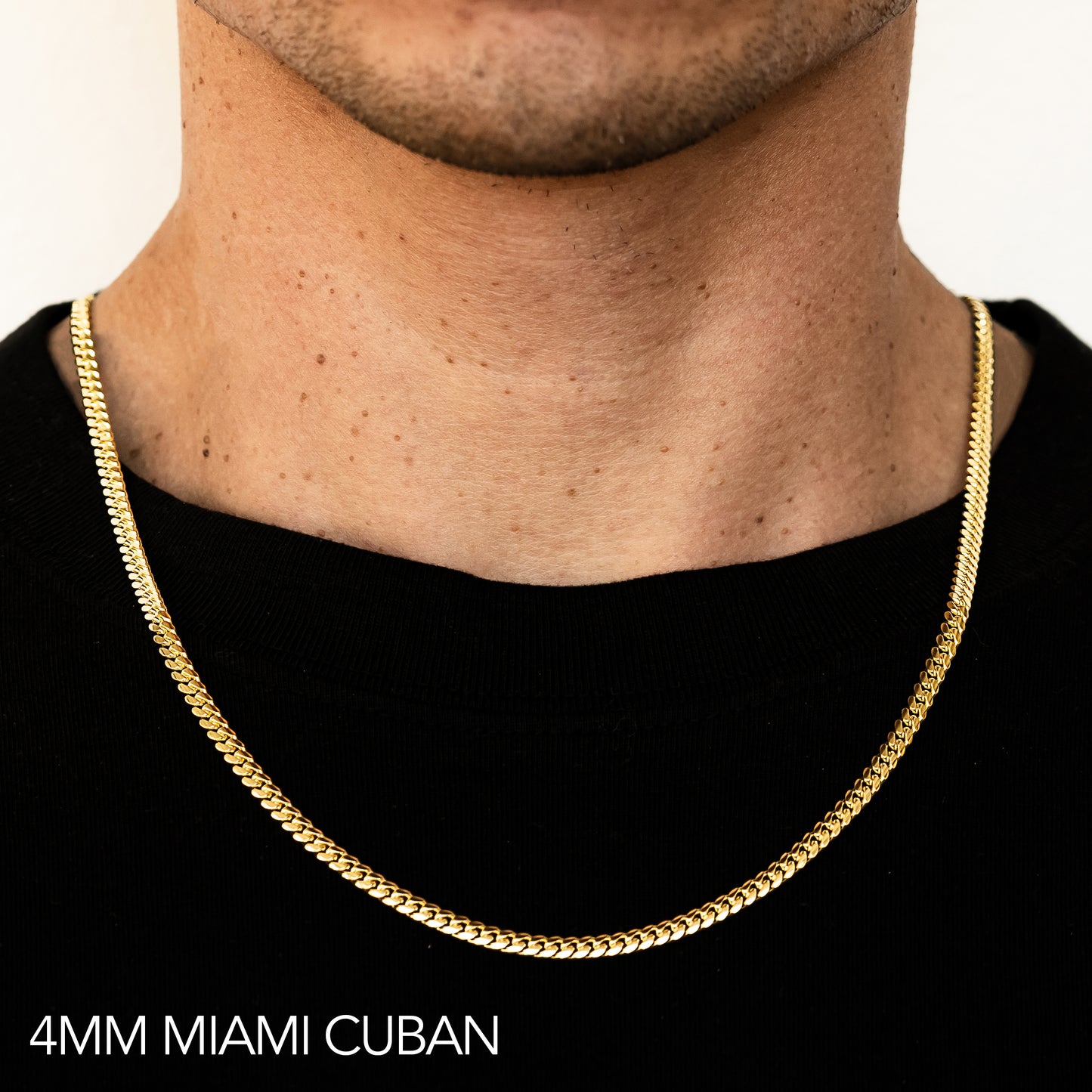 10K 4MM YELLOW GOLD SOLID MIAMI CUBAN 30" CHAIN NECKLACE (AVAILABLE IN LENGTHS 7" - 30")