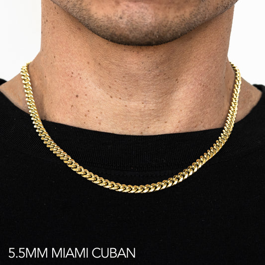14K 5.5MM YELLOW GOLD HOLLOW MIAMI CUBAN 20" CHAIN NECKLACE (AVAILABLE IN LENGTHS 7" - 30")