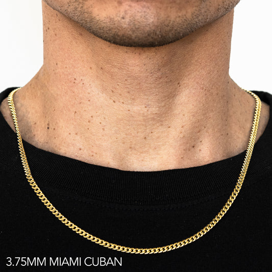 14K 3.75MM YELLOW GOLD HOLLOW MIAMI CUBAN 24" CHAIN NECKLACE (AVAILABLE IN LENGTHS 7" - 30")