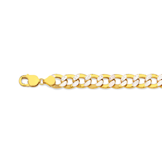 14K 11MM YELLOW GOLD HOLLOW PAVE CURB 7" CHAIN BRACELET (AVAILABLE IN LENGTHS 7" - 30")