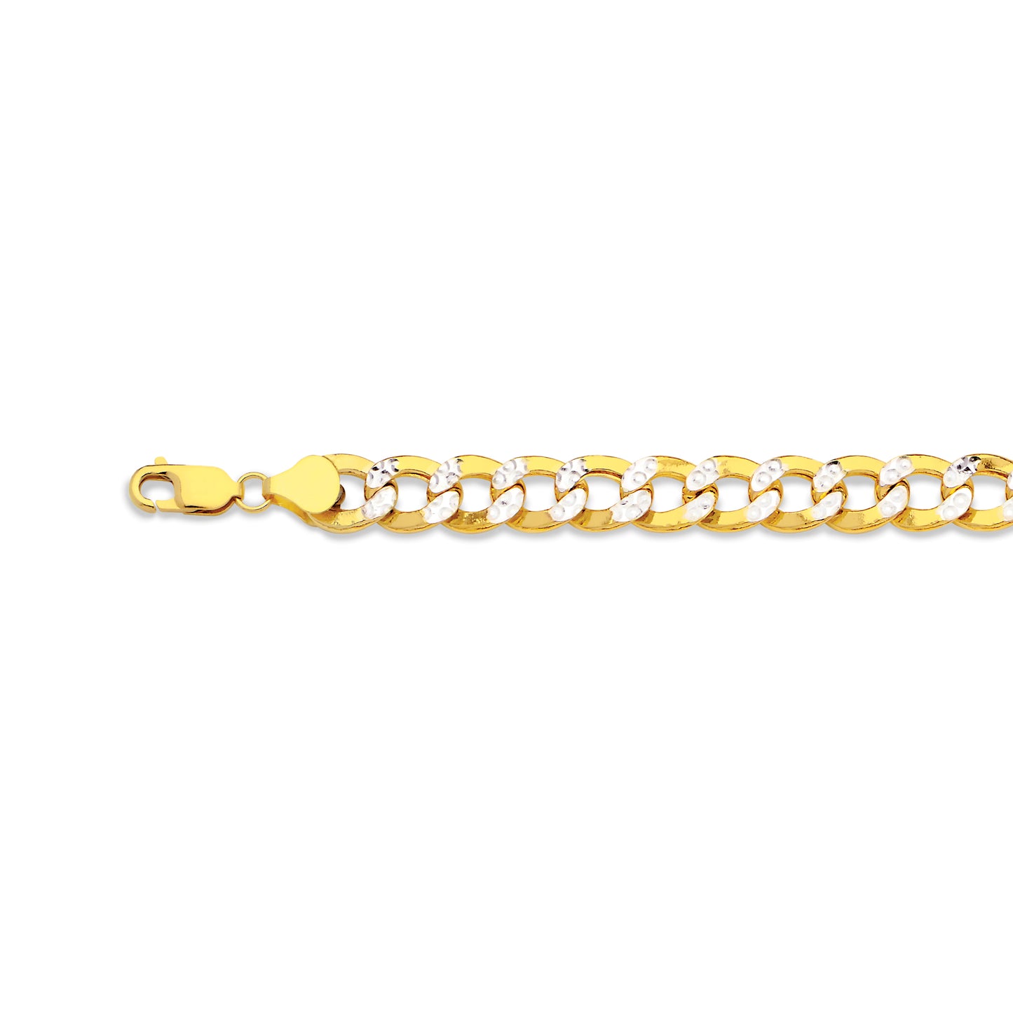 14K 9MM YELLOW GOLD HOLLOW PAVE CURB 7" CHAIN BRACELET (AVAILABLE IN LENGTHS 7" - 30")