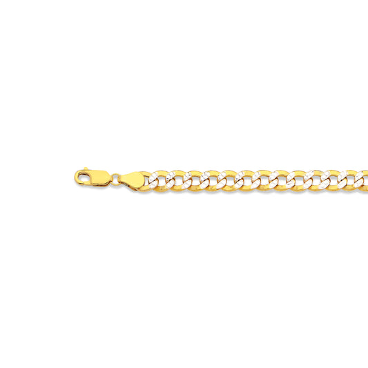 10K 6.5MM YELLOW GOLD HOLLOW PAVE CURB 16" CHAIN NECKLACE (AVAILABLE IN LENGTHS 7" - 30")