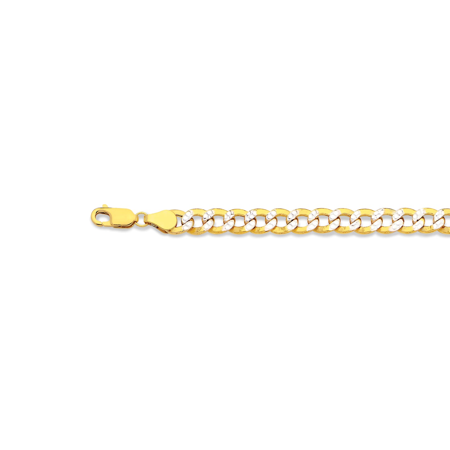 14K 6.5MM YELLOW GOLD HOLLOW PAVE CURB 7.5" CHAIN BRACELET (AVAILABLE IN LENGTHS 7" - 30")