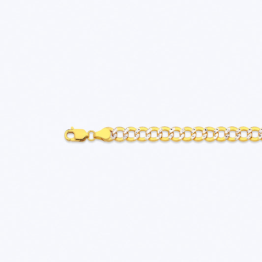 14K 5.5MM YELLOW GOLD HOLLOW PAVE CURB 18" CHAIN NECKLACE (AVAILABLE IN LENGTHS 7" - 30")