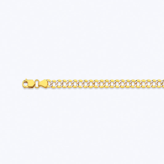 14K 3.5MM YELLOW GOLD HOLLOW PAVE CURB 24" CHAIN NECKLACE (AVAILABLE IN LENGTHS 7" - 30")