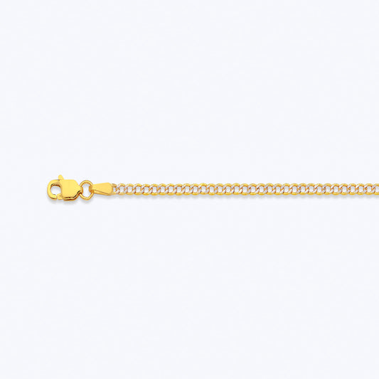 14K 2MM YELLOW GOLD HOLLOW PAVE CURB 16" CHAIN NECKLACE (AVAILABLE IN LENGTHS 7" - 30")