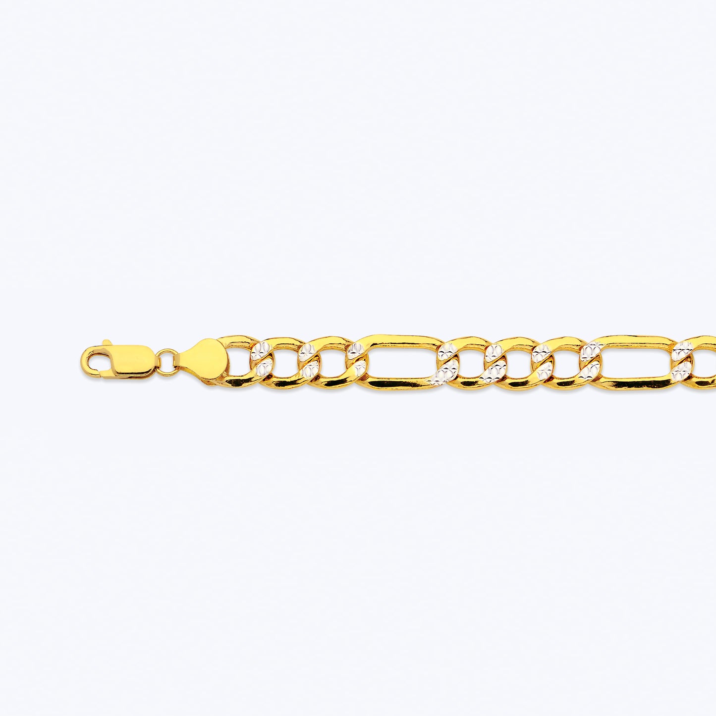 14K 10.5MM YELLOW GOLD HOLLOW PAVE FIGARO 7.5" CHAIN BRACELET (AVAILABLE IN LENGTHS 7" - 30")