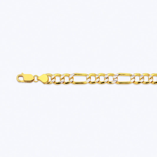 10K 7.5MM YELLOW GOLD HOLLOW PAVE FIGARO 30" CHAIN NECKLACE (AVAILABLE IN LENGTHS 7" - 30")