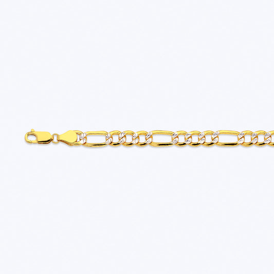 10K 6.5MM YELLOW GOLD HOLLOW PAVE FIGARO 26" CHAIN NECKLACE (AVAILABLE IN LENGTHS 7" - 30")