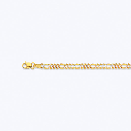 14K 2.5MM YELLOW GOLD HOLLOW PAVE FIGARO 16" CHAIN NECKLACE (AVAILABLE IN LENGTHS 7" - 30")