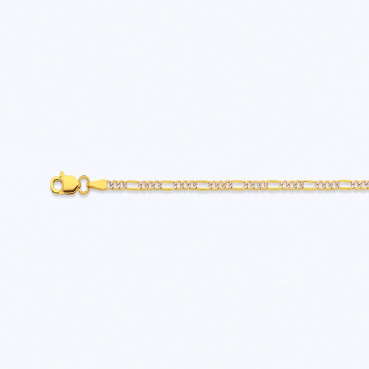 14K 2MM YELLOW GOLD HOLLOW PAVE FIGARO 16" CHAIN NECKLACE (AVAILABLE IN LENGTHS 7" - 30")