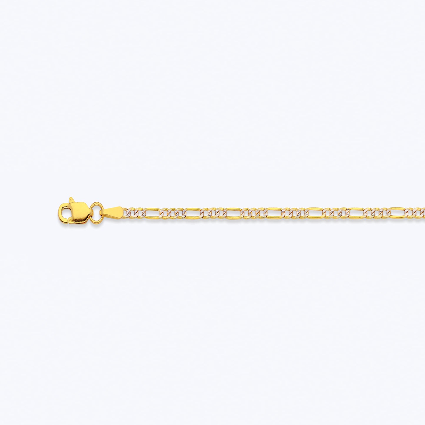 14K 2MM YELLOW GOLD HOLLOW PAVE FIGARO 8.5" CHAIN BRACELET (AVAILABLE IN LENGTHS 7" - 30")