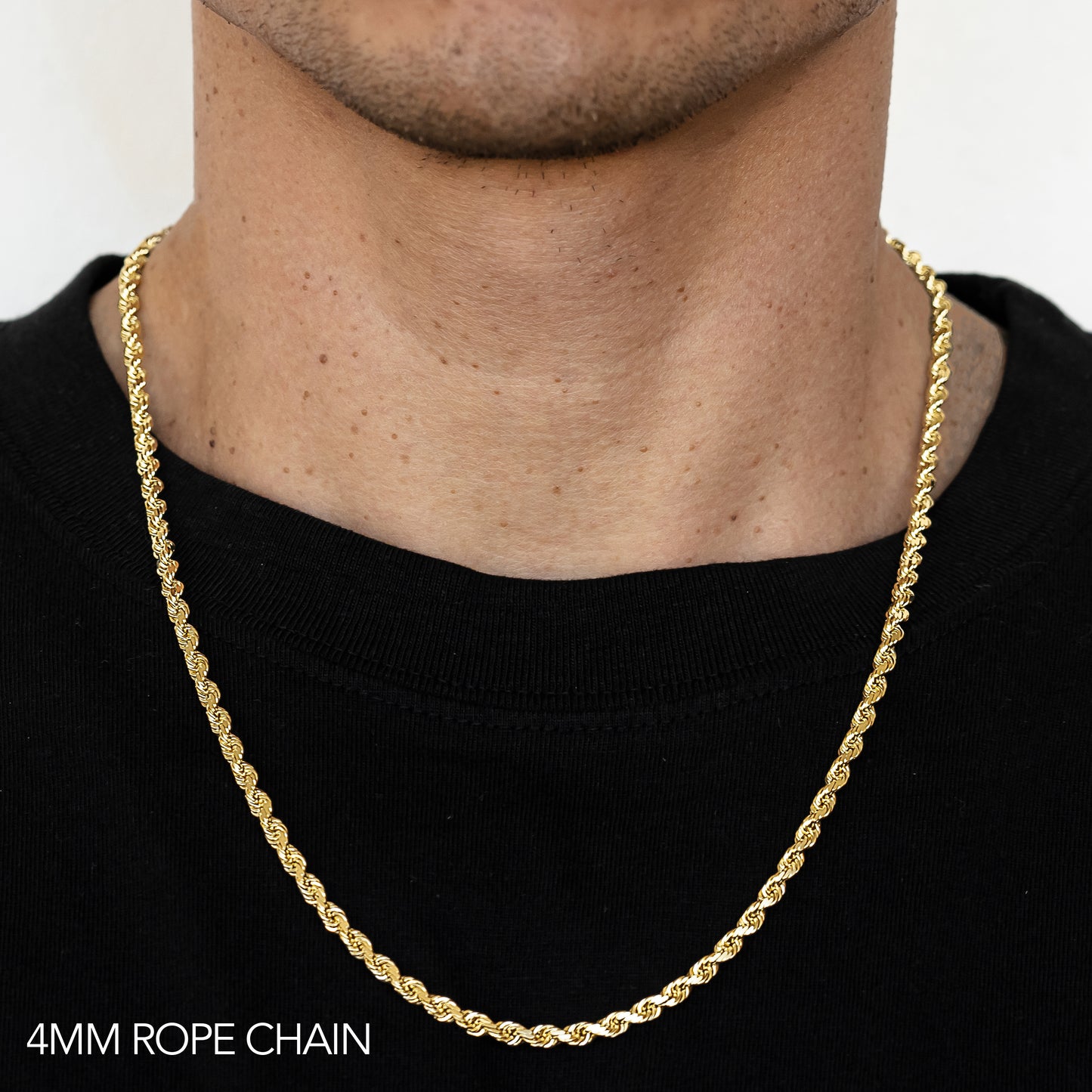 14K 4MM YELLOW GOLD DC HOLLOW ROPE 26" CHAIN NECKLACE (AVAILABLE IN LENGTHS 7" - 30")