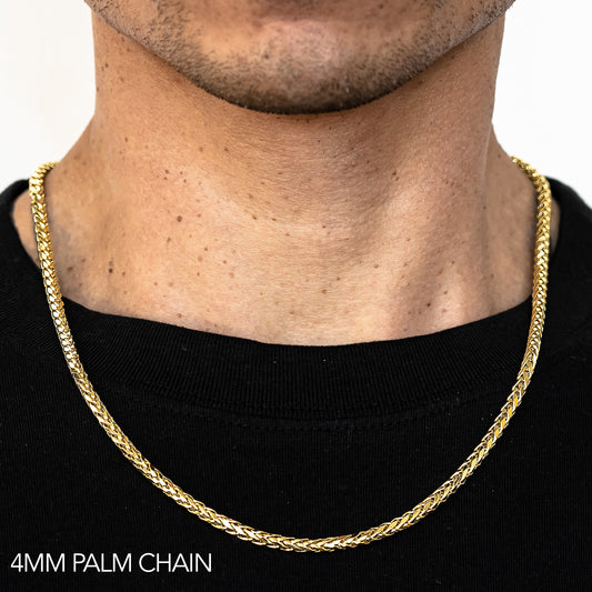 14K 4MM YELLOW GOLD PALM 30" CHAIN NECKLACE (AVAILABLE IN LENGTHS 7" - 30")