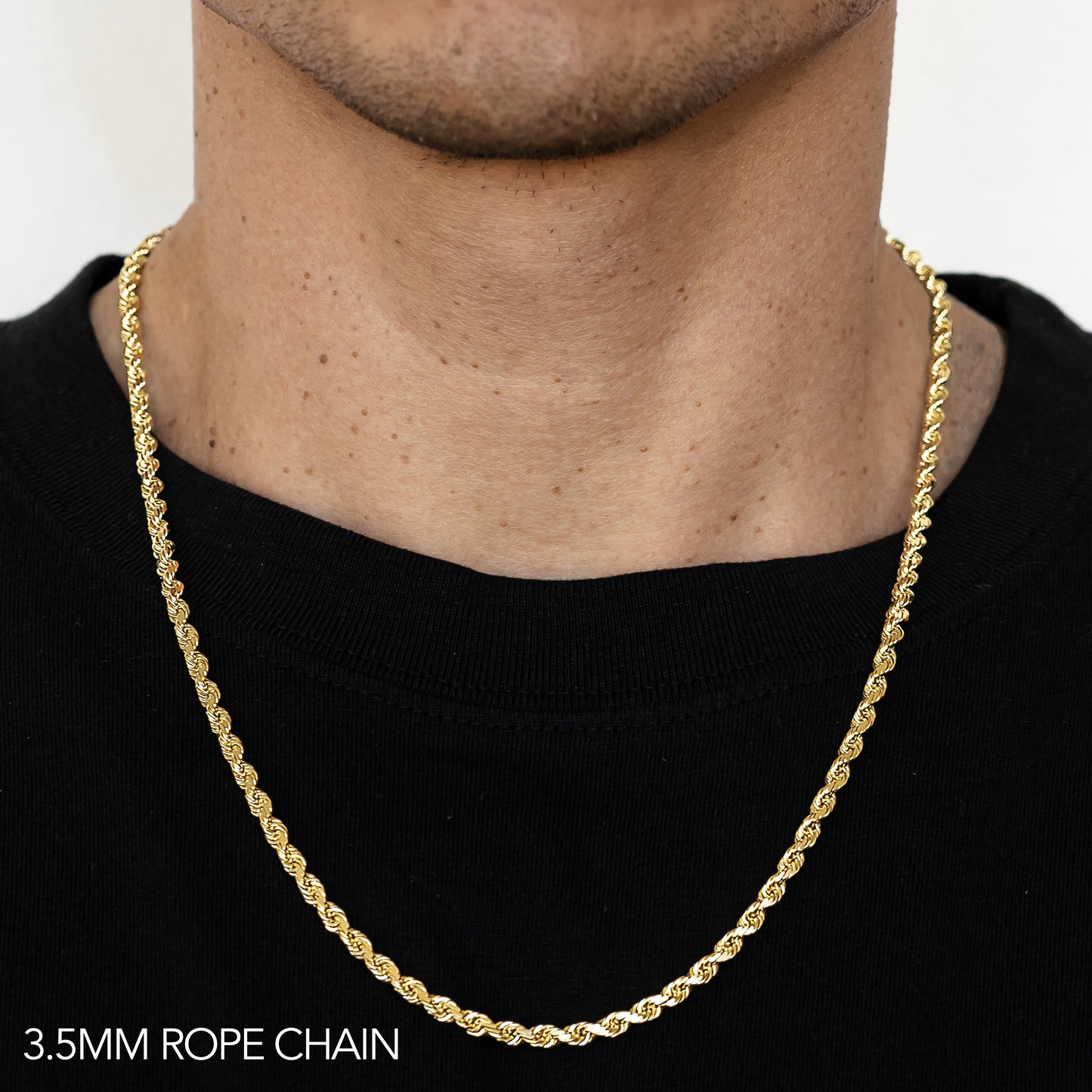 14K 3.5MM YELLOW GOLD SOLID DC ROPE 22" CHAIN NECKLACE (AVAILABLE IN LENGTHS 7" - 30")