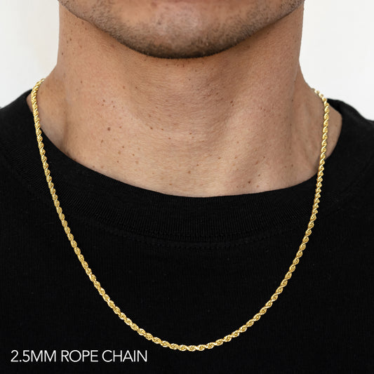 14K 2.5MM YELLOW GOLD SOLID DC ROPE 18" CHAIN NECKLACE (AVAILABLE IN LENGTHS 7" - 30")