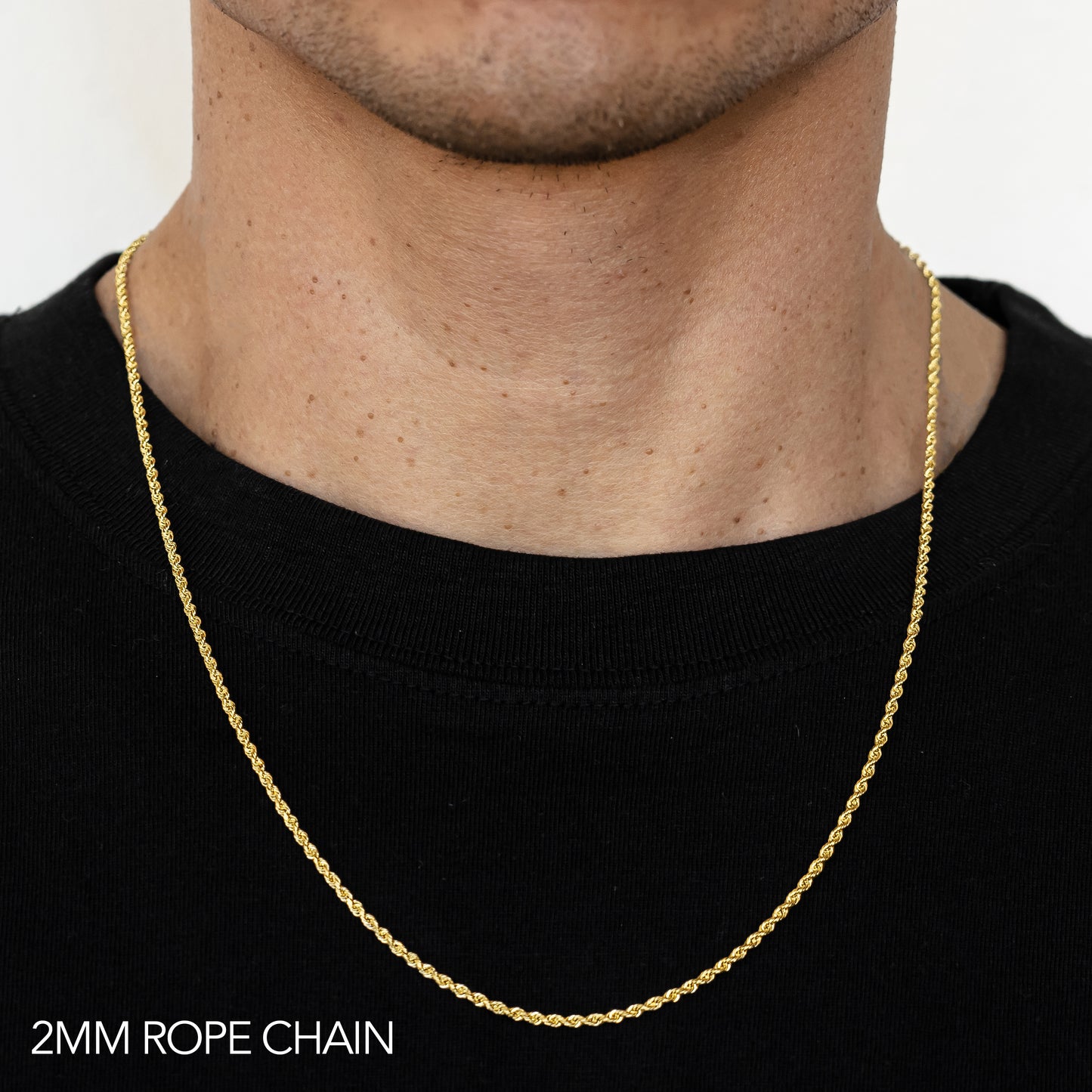 14K 2MM YELLOW GOLD SOLID DC ROPE 30" CHAIN NECKLACE (AVAILABLE IN LENGTHS 7" - 30")