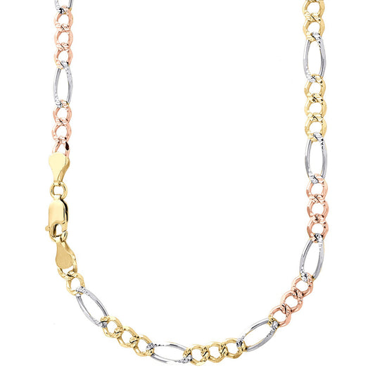 14K 4MM TRICOLOR GOLD SOLID FIGARO 16" CHAIN NECKLACE (AVAILABLE IN LENGTHS 7" - 30")