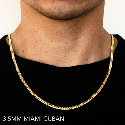 14K 3.5MM YELLOW GOLD SOLID MIAMI CUBAN 24" CHAIN NECKLACE (AVAILABLE IN LENGTHS 7" - 30")