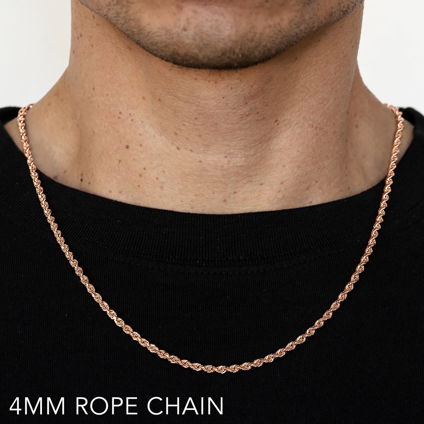 10K 4MM ROSE GOLD SOLID DC ROPE 18" CHAIN NECKLACE (AVAILABLE IN LENGTHS 7" - 30")