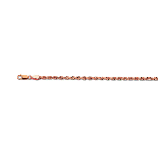 14K 3MM ROSE GOLD SOLID DC ROPE 8.5" CHAIN BRACELET (AVAILABLE IN LENGTHS 7" - 30")