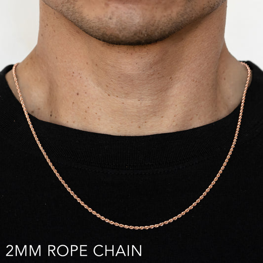 14K 2MM ROSE GOLD SOLID DC ROPE 20" CHAIN NECKLACE (AVAILABLE IN LENGTHS 7" - 30")