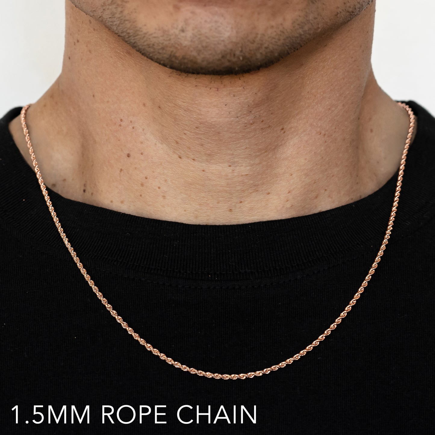 14K 1.5MM ROSE GOLD SOLID DC ROPE 30" CHAIN NECKLACE (AVAILABLE IN LENGTHS 7" - 30")