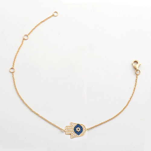 14KY 0.20CTW BLUE AND WHITE DIAMOND EVIL EYE HAMZA