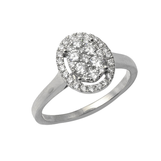 14KW 0.55CTW DIAMOND OVAL CLUSTER RING WITH HALO