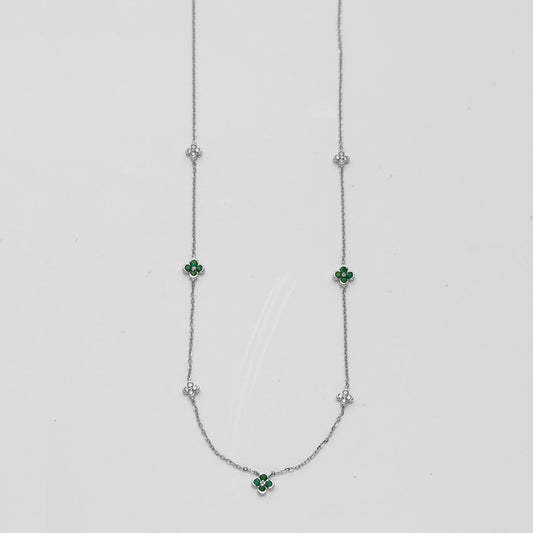 14KW 0.15CTW DIAMOND & EMERALD FLOWER NECKLACE