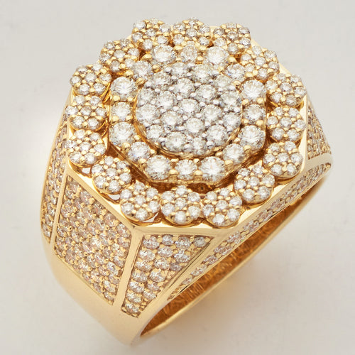 14KY 3.25CTW DIAMOND ROUND CLUSTER MENS RING