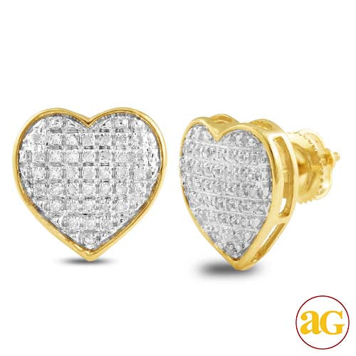 10KY 0.20CTW DIAMOND HEART DOME EARRINGS